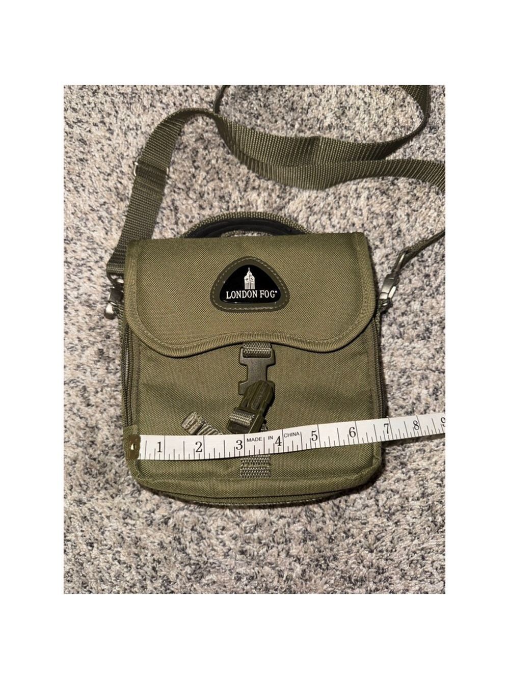 London Fog Olive Green Crossbody Travel Utility Organizer Nylon Mini Messenger - Picture 2 of 12